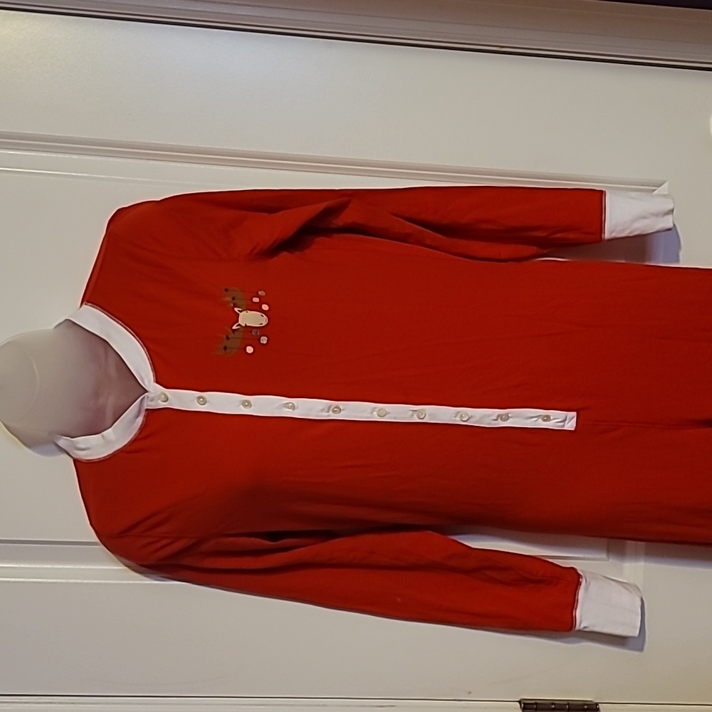 J. Crew Red Women's One Piece Reindeer Pajamas Sz: M - Picture 3 of 10